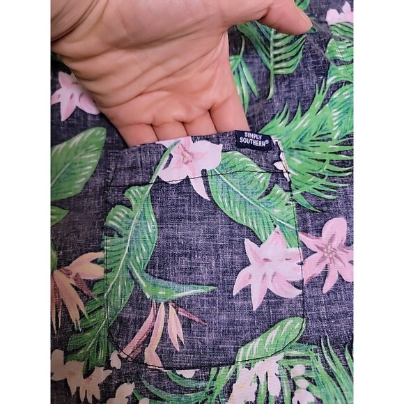 Simply Southern Hawaiian Shirt Mens XL Inside Out Blue Green Floral Stretch Camp - Picture 5 of 13